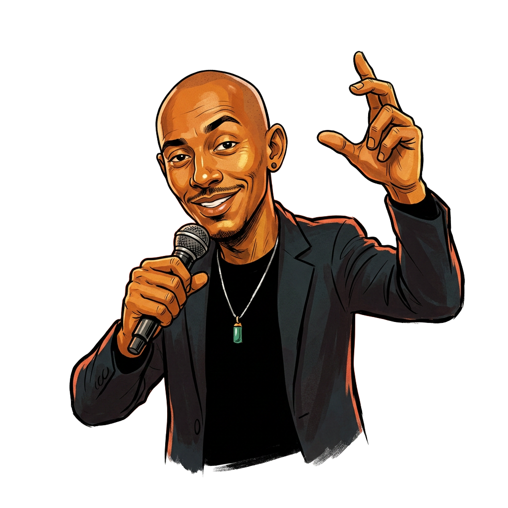 Ink illustration of Kris Granger speaking on stage with a microphone
